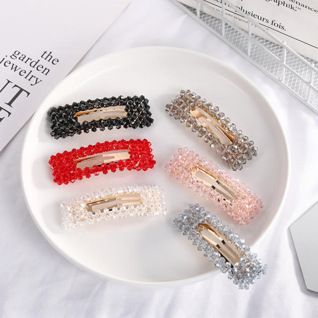 Hot sale color crystal beads snap hair clips