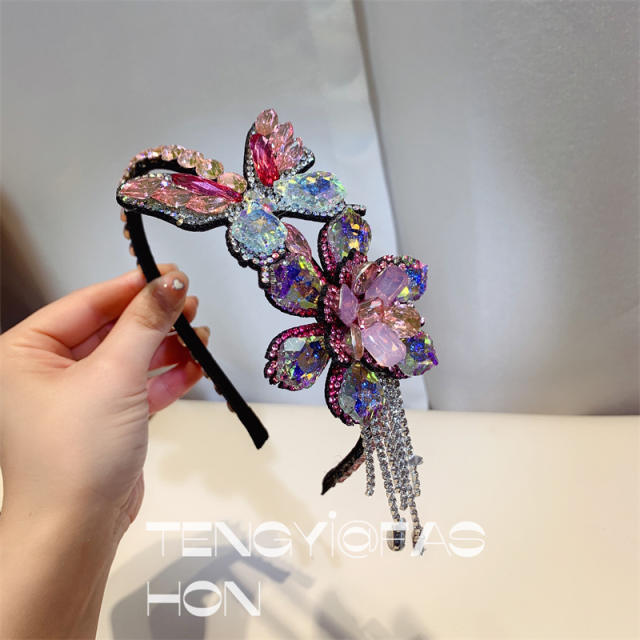 Korean fashion handmade crystal statement butterfly headband
