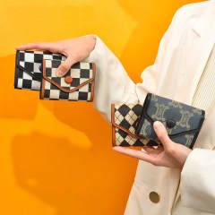 Vintage pattern checkered houndstooth PU material wallet
