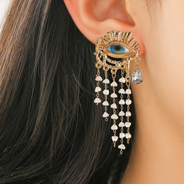 New design rhinestone tassel evil eye earrings