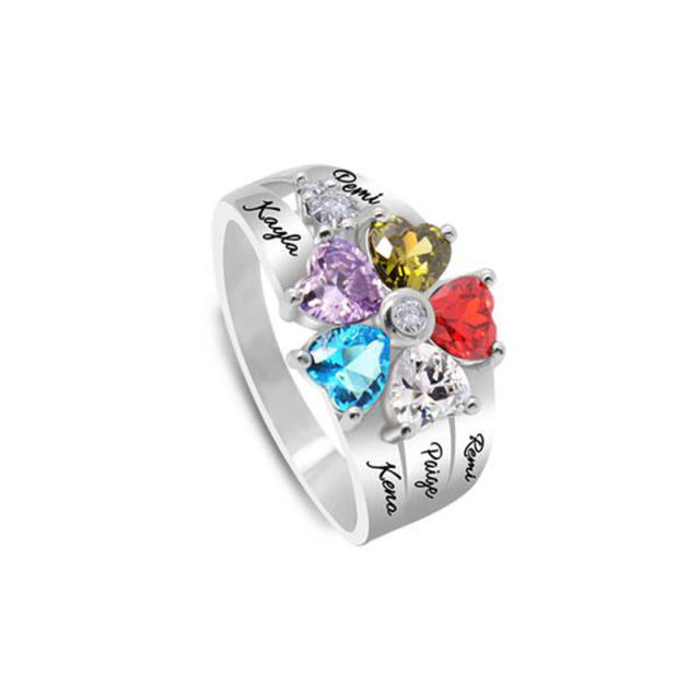 Creative color cubic zircon engrave name monther's day birthstone rings