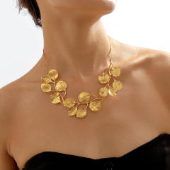 Creative gold color metal feeling leaf necklace for women