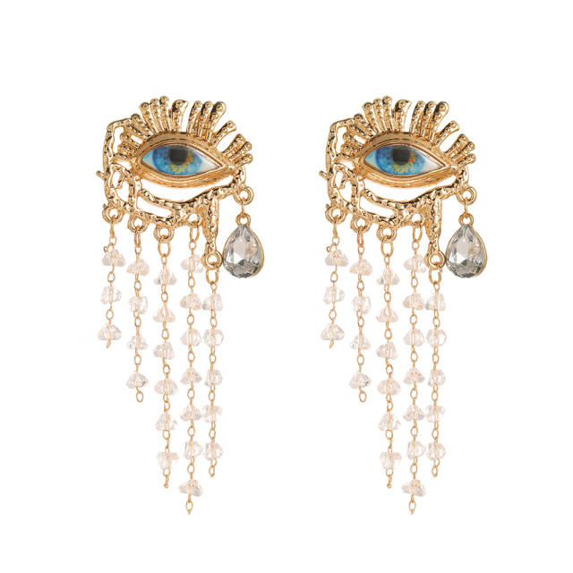 New design rhinestone tassel evil eye earrings