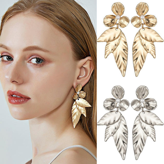 Occident fashion metal leaf design geometric earrings