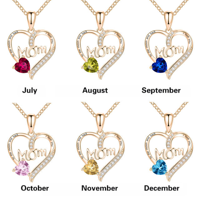 Heart shape birthstone statement alloy monther's day necklace