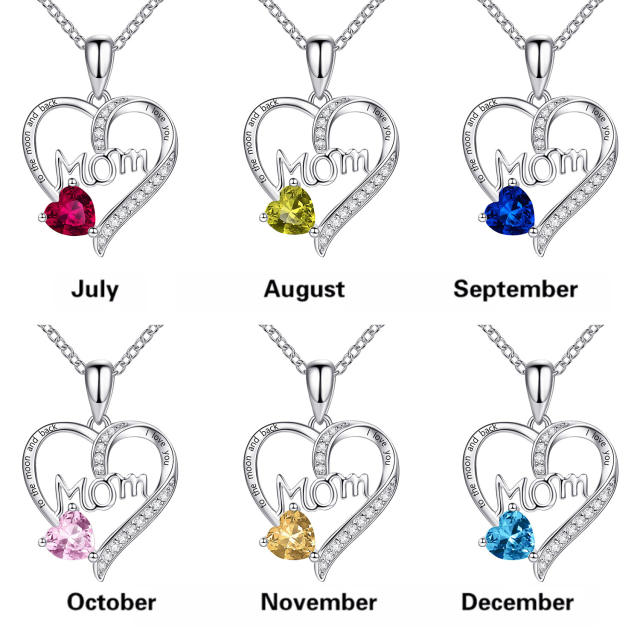 Heart shape birthstone statement alloy monther's day necklace