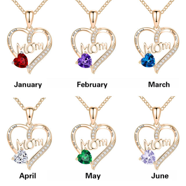 Heart shape birthstone statement alloy monther's day necklace