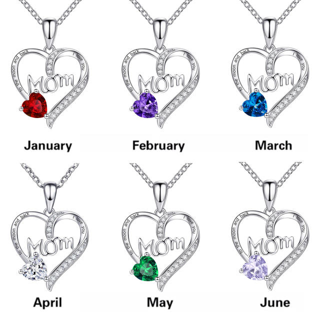 Heart shape birthstone statement alloy monther's day necklace