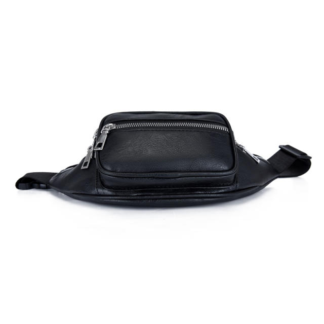 Black color PU leather funny pack waist bag