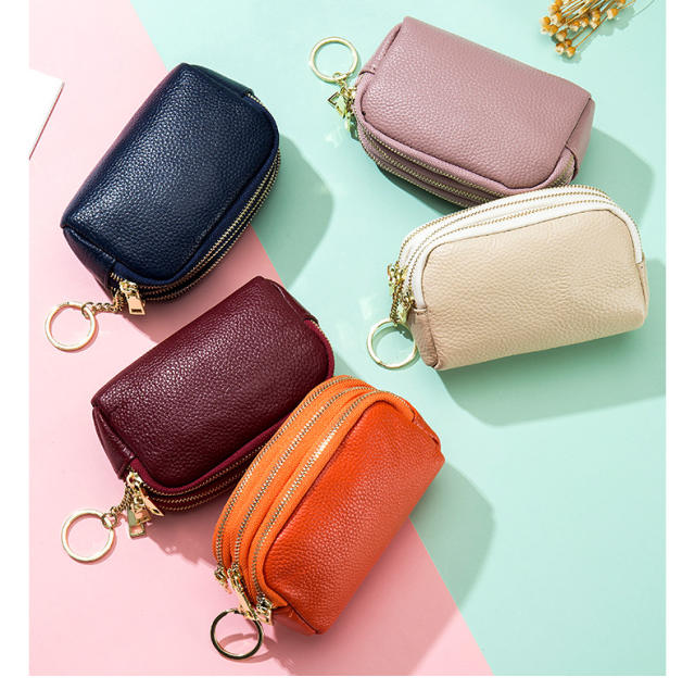 Korean fashion mini size plain color leather coin purse wallet