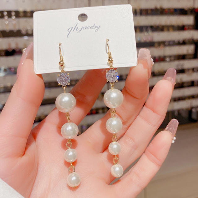 Elegant pearl long earrings