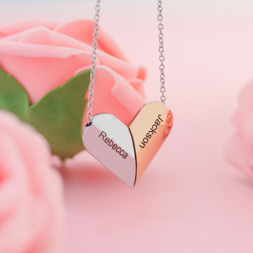 Amazon hot sale engrave name Magnetic attraction stainless steel custom necklace