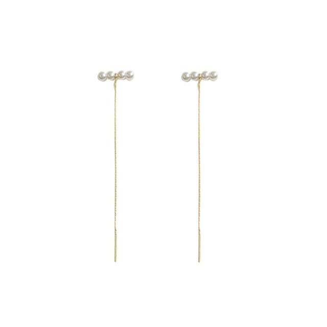 925 needle tiny pearl dainty threader earrings