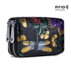 Color painting multi function card holder zipper wallet