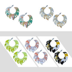 Summer design acrylic leaf shape hoop earrings