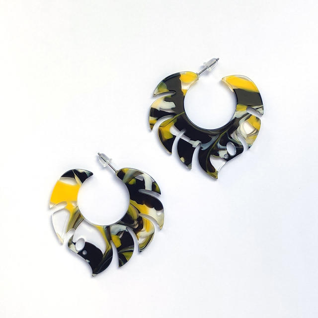 Summer design acrylic leaf shape hoop earrings