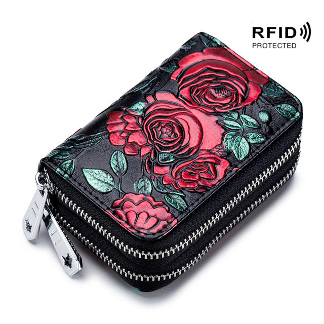 Color painting multi function card holder zipper wallet