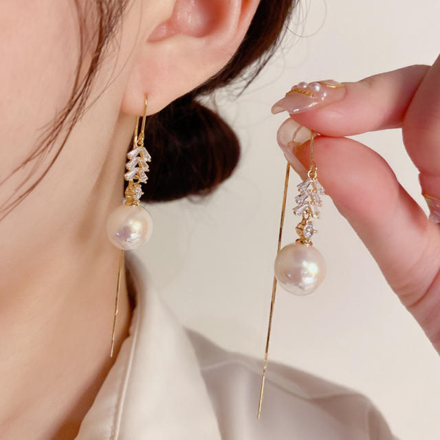 Elegant color ball real gold plated threader earrings
