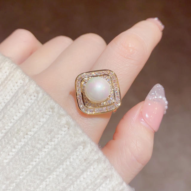Korean fashion square shape pearl rings