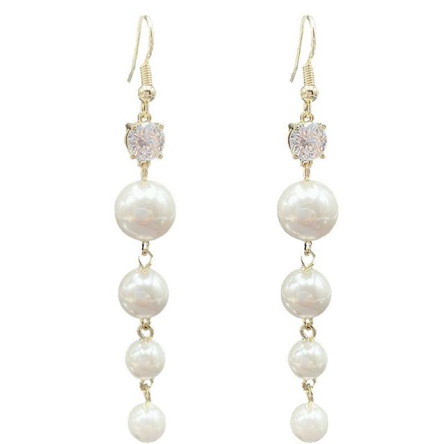 Elegant pearl long earrings