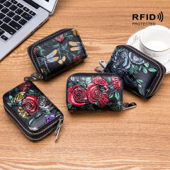 Color painting multi function card holder zipper wallet
