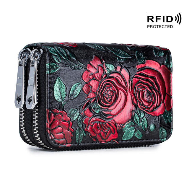 Color painting multi function card holder zipper wallet