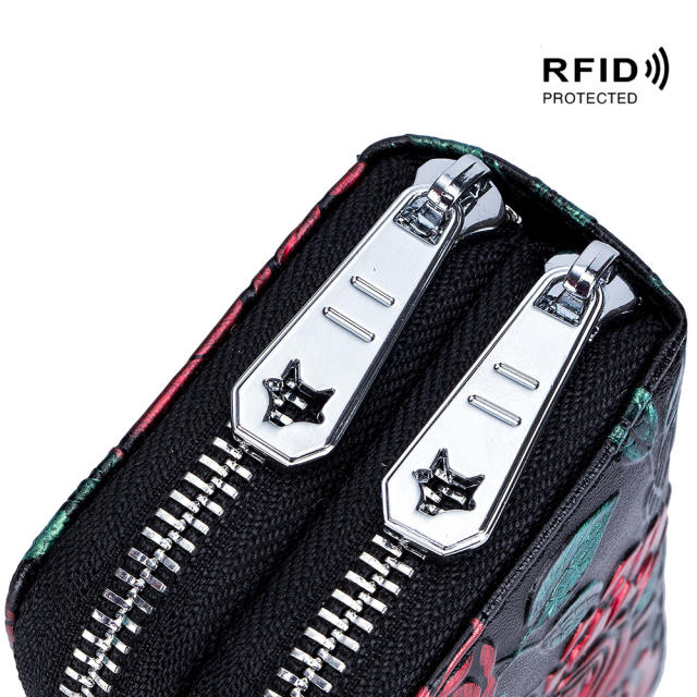 Color painting multi function card holder zipper wallet