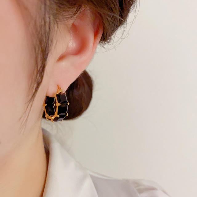 Korean fashion color cubic zircon small hoop earrings