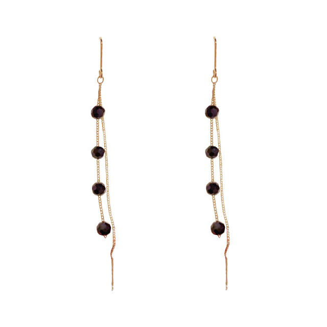 Elegant black crystal beads threader earrings