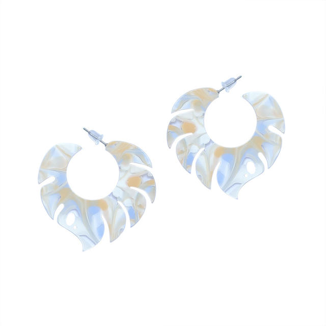 Summer design acrylic leaf shape hoop earrings