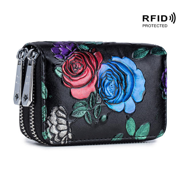 Color painting multi function card holder zipper wallet