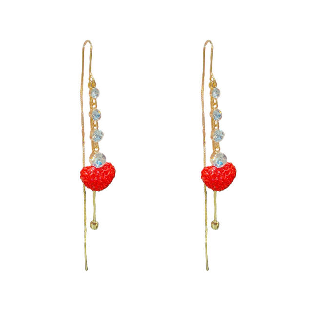 Luxury red diamond heart threader earrings