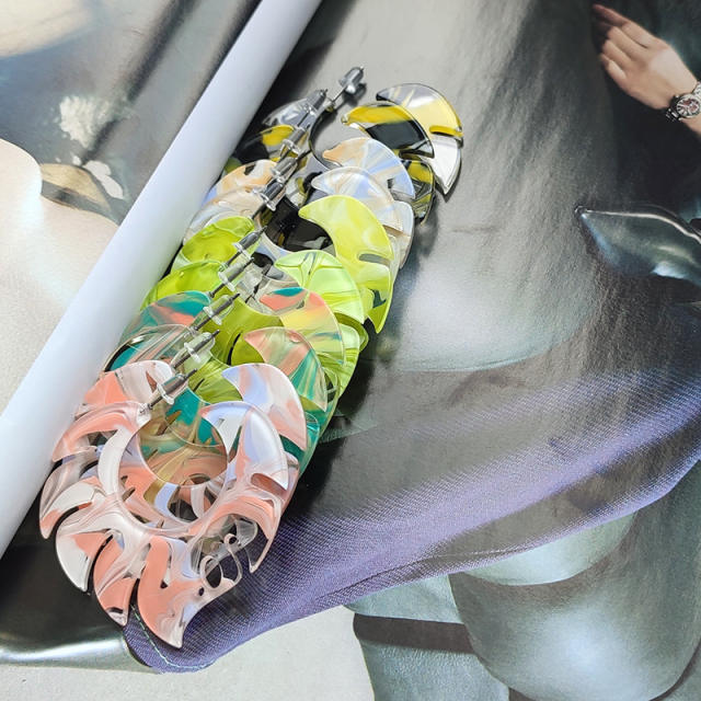 Summer design acrylic leaf shape hoop earrings