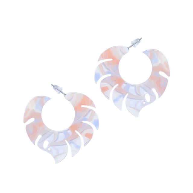 Summer design acrylic leaf shape hoop earrings