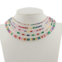 Popular rainbow cubic zircon real gold plated choker necklace