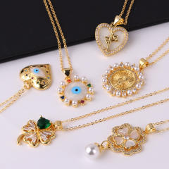 INS geometric heart clover pendant real gold plated necklace