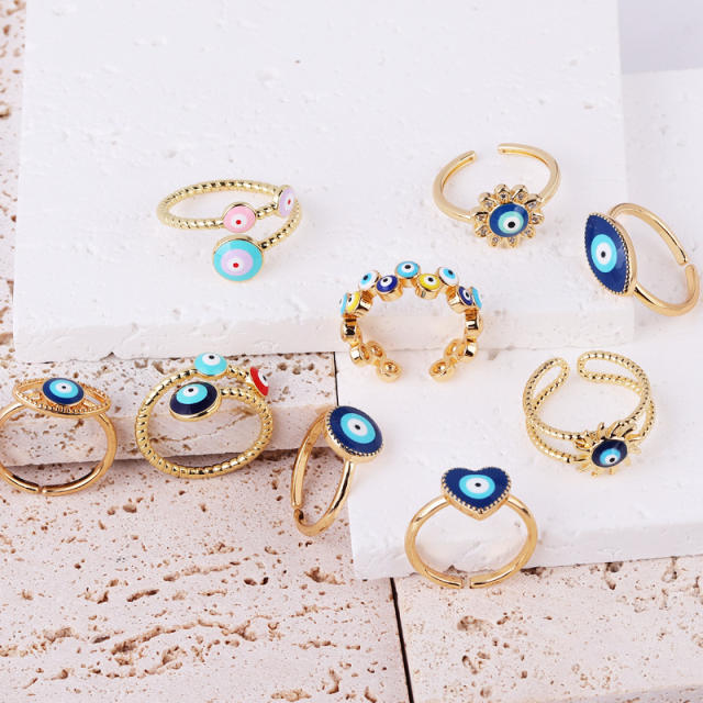 INS enamel evil eye real gold plated rings