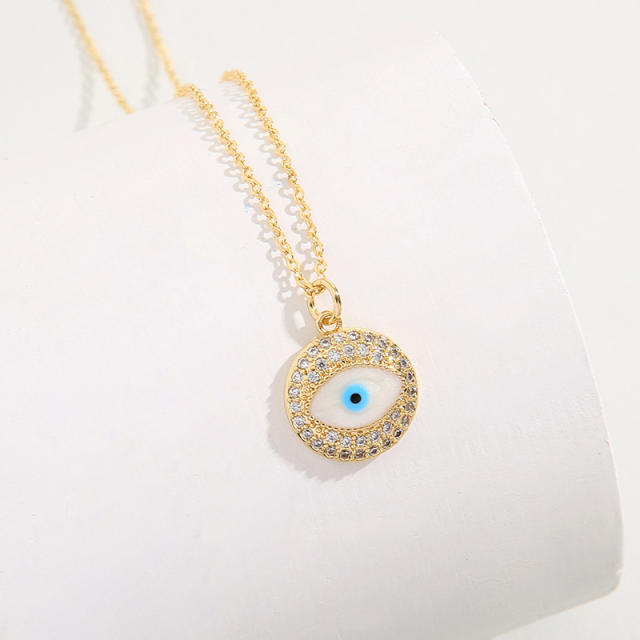 Fashionable cubic zircon evil eye round pendant real gold plated necklace