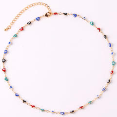 Popular color enamel evil eye flower real gold plated necklace bracelet
