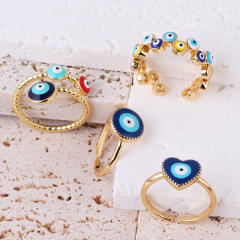 INS enamel evil eye real gold plated rings
