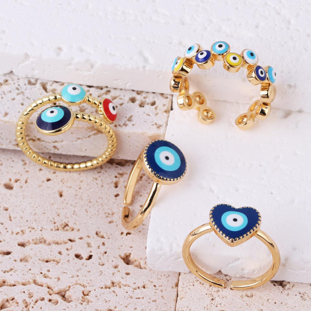 INS enamel evil eye real gold plated rings
