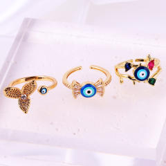 INS enamel evil eye real gold plated rings