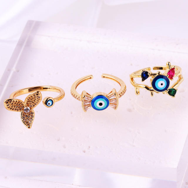 INS enamel evil eye real gold plated rings