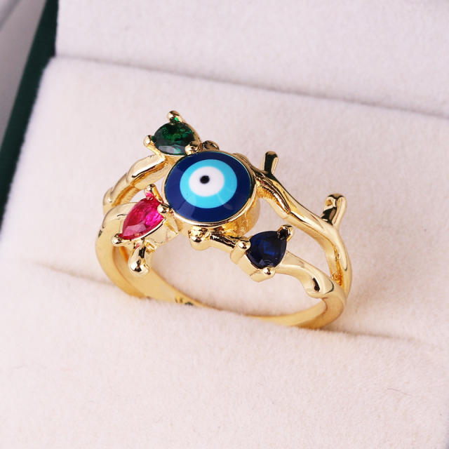 INS enamel evil eye real gold plated rings
