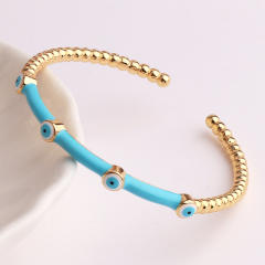 Summer design color enamel evil eye bamboo real gold plated bangle