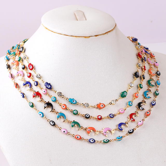 Popular color enamel evil eye flower real gold plated necklace bracelet