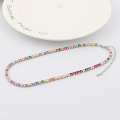Popular rainbow cubic zircon real gold plated choker necklace