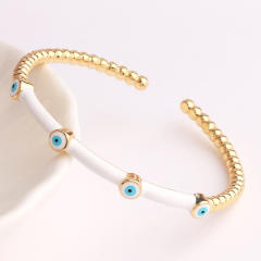 Summer design color enamel evil eye bamboo real gold plated bangle