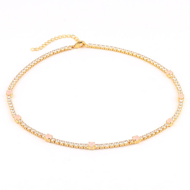 Concise cubic zircon tennis necklace real gold plated necklace