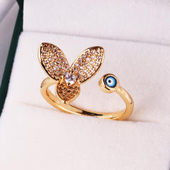 INS enamel evil eye real gold plated rings